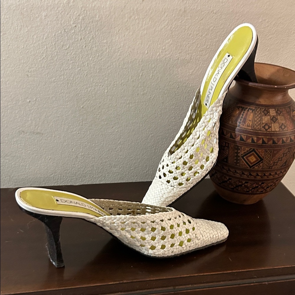 Donald J. Pliner White Woven Mules